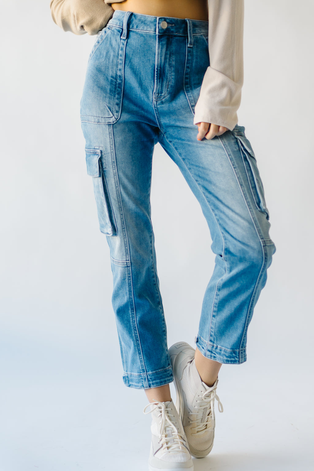 Denim: Valencia High Rise Crop Straight Jean in Medium Blue