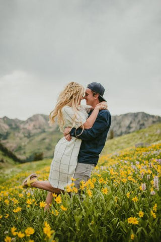 A cute couple where the girl is wearing the Piper & Scoot Grid Dress