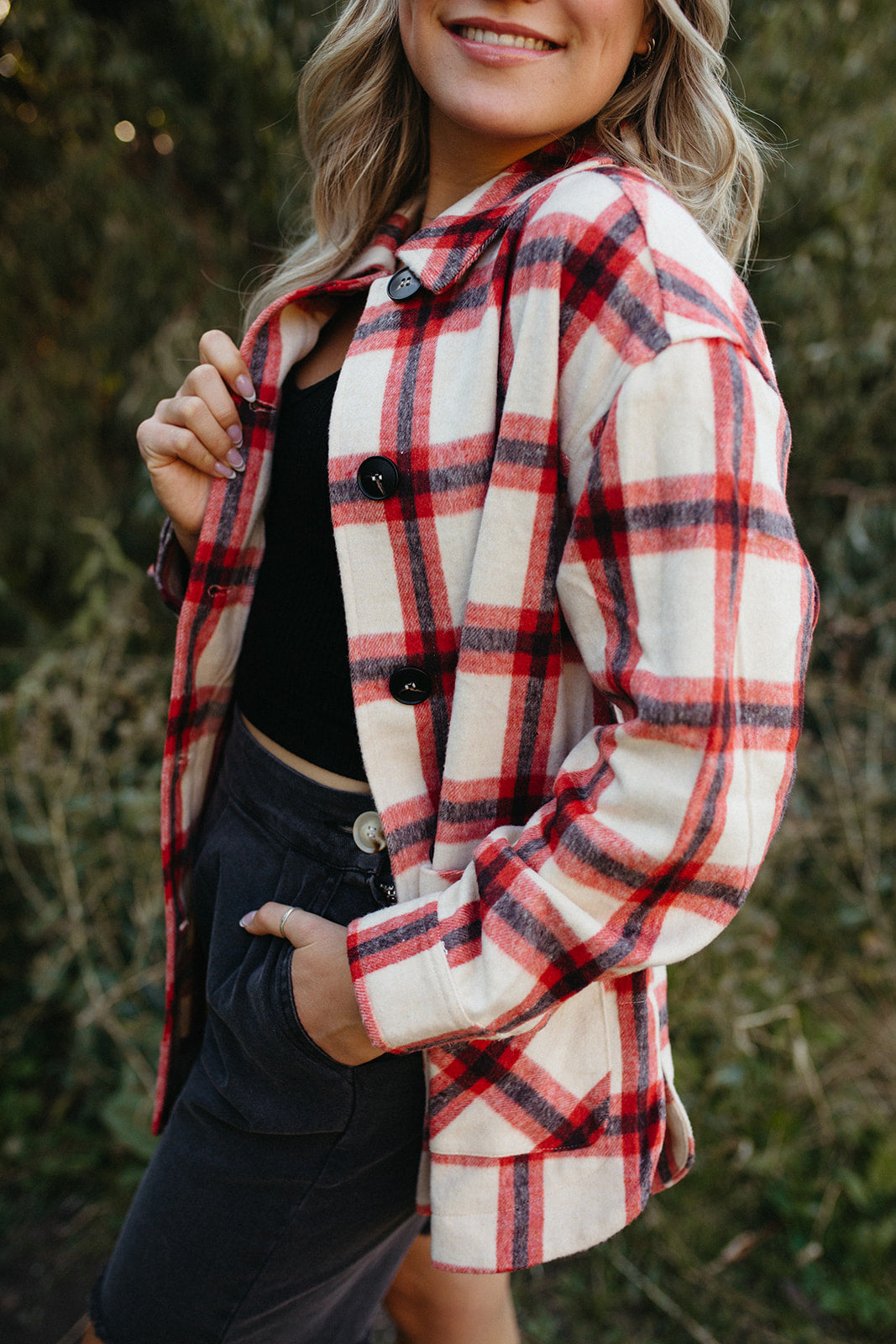 The Carnell Plaid Shacket in Red