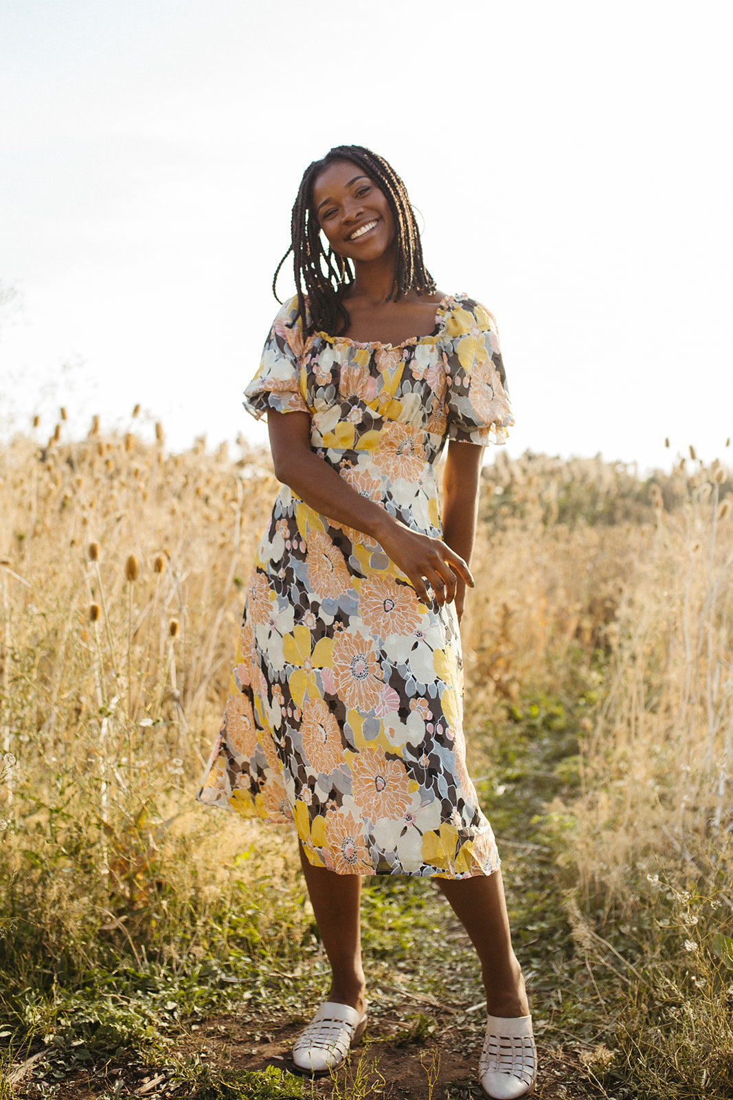 The Huntamer Puff Sleeve Dress in Black & Peach