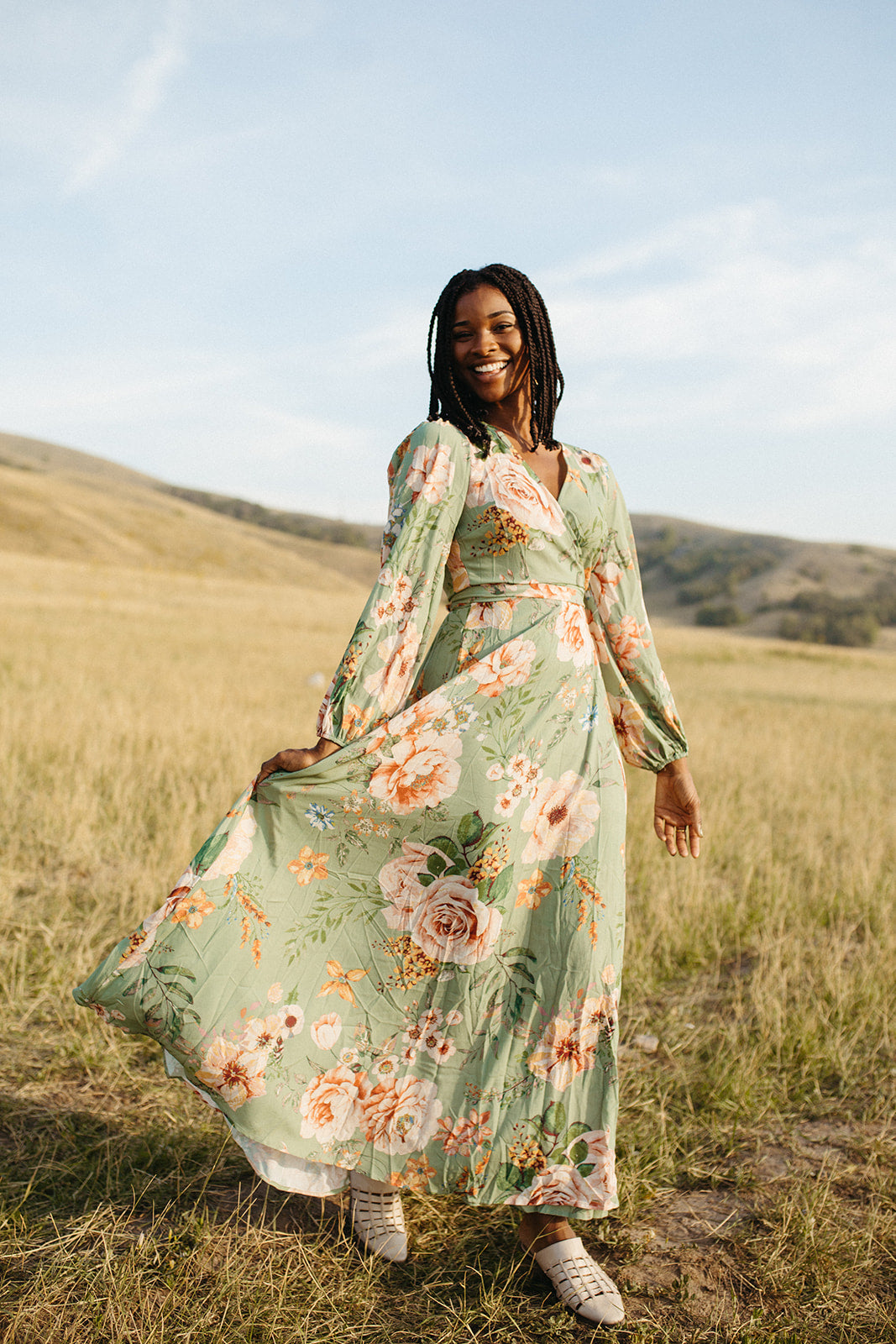 The Hawkins Floral Wrap Dress in Sage