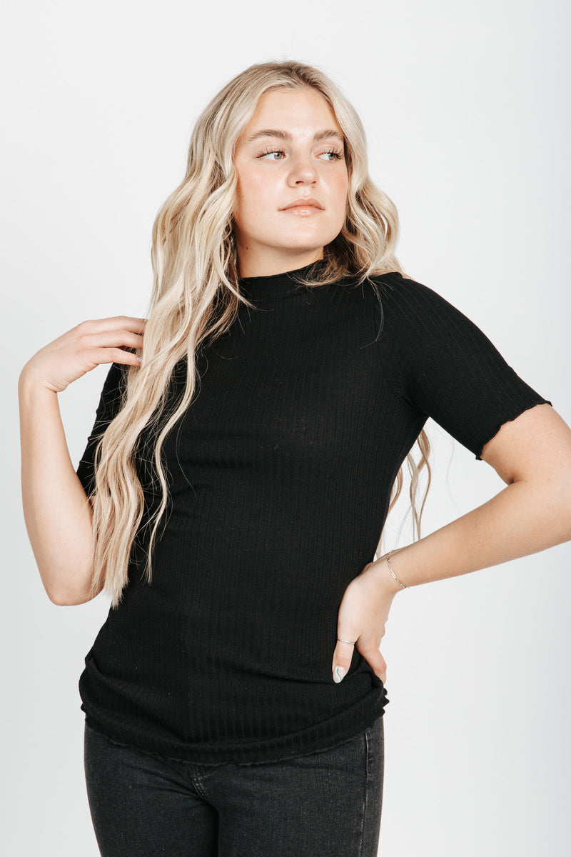Download The Hanks Mock Neck Ribbed Top in Black - Piper & Scoot