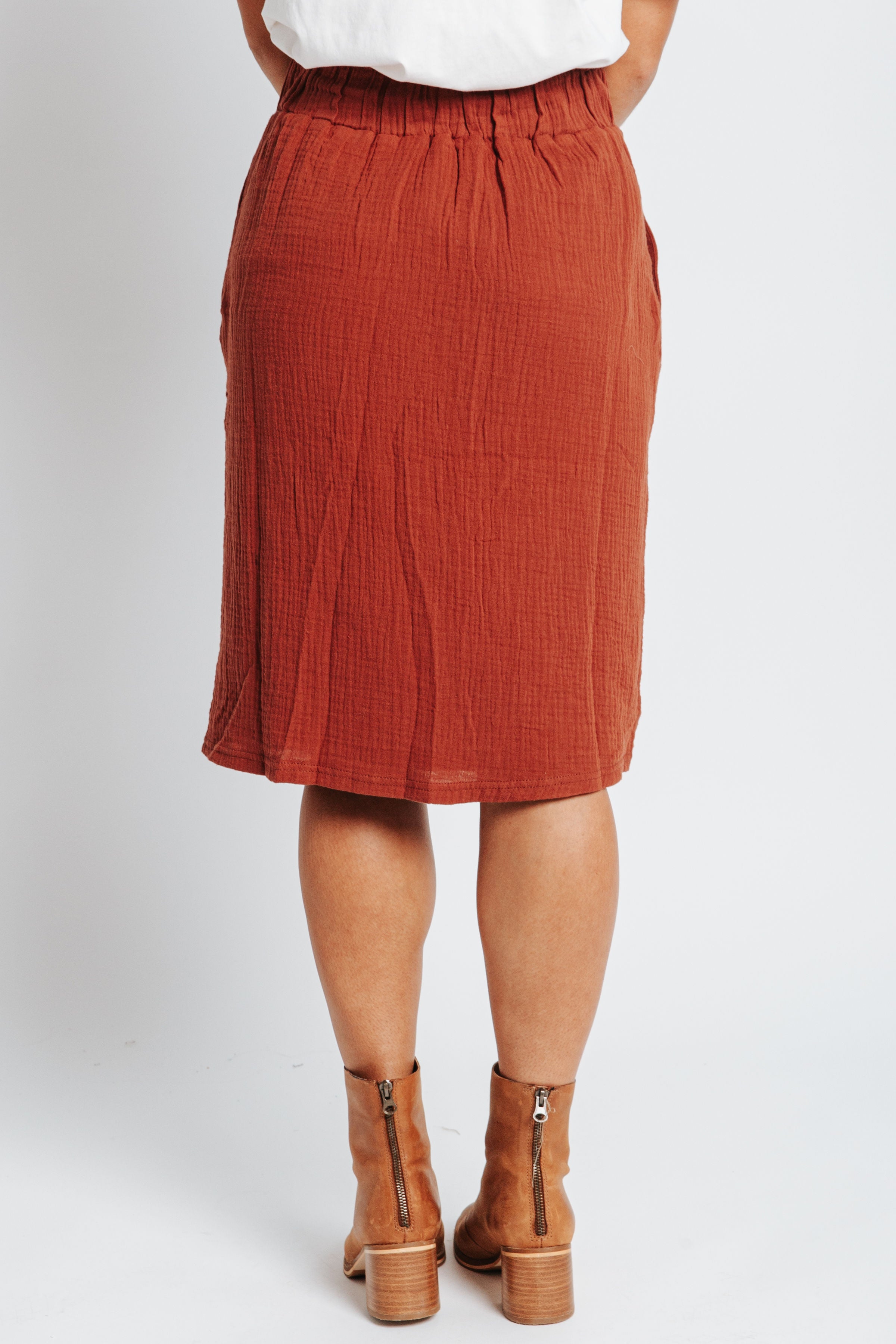 The Caldwell Casual Tie Skirt in Brick