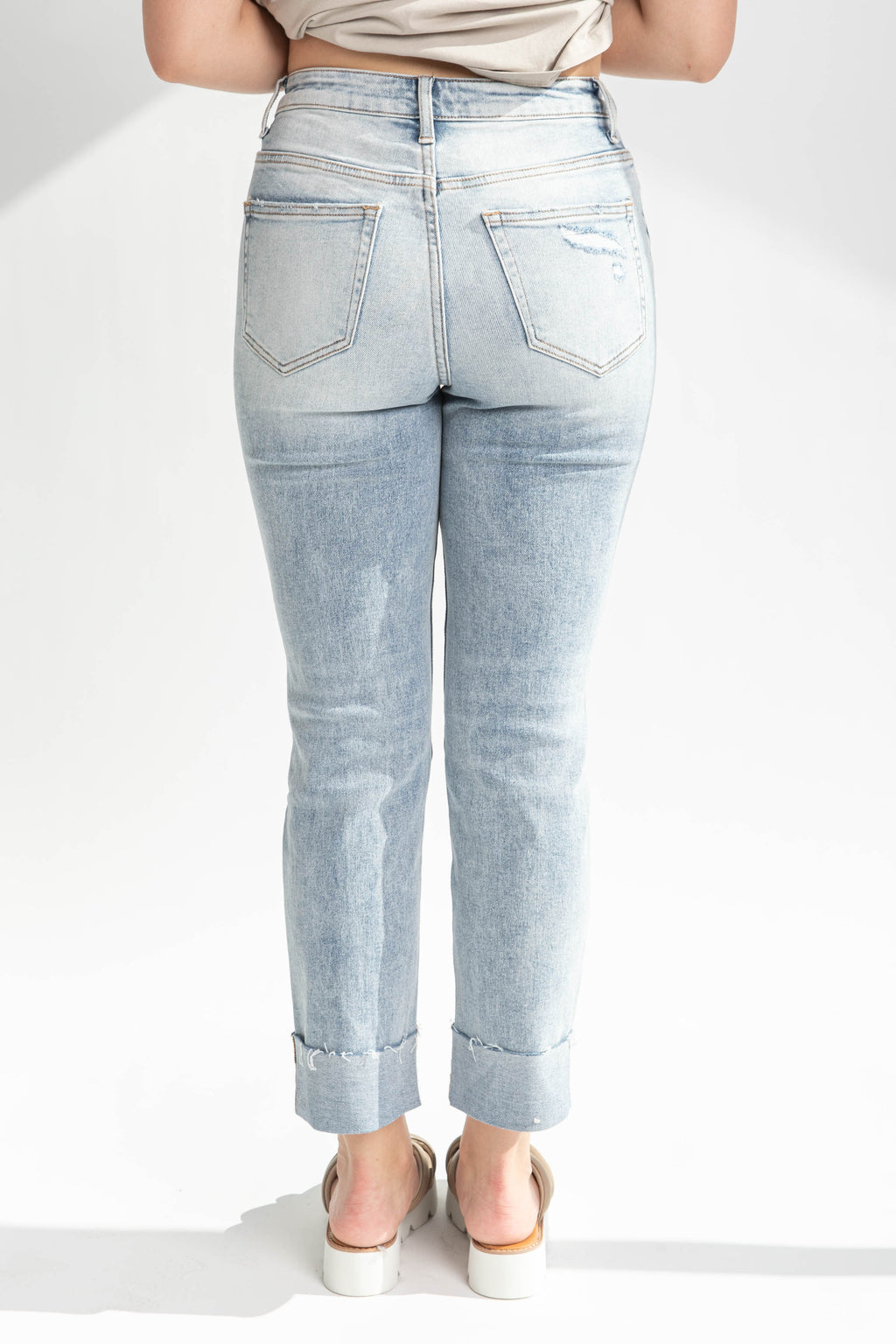 Denim: Valencia High Rise Crop Straight Jean in Medium Blue