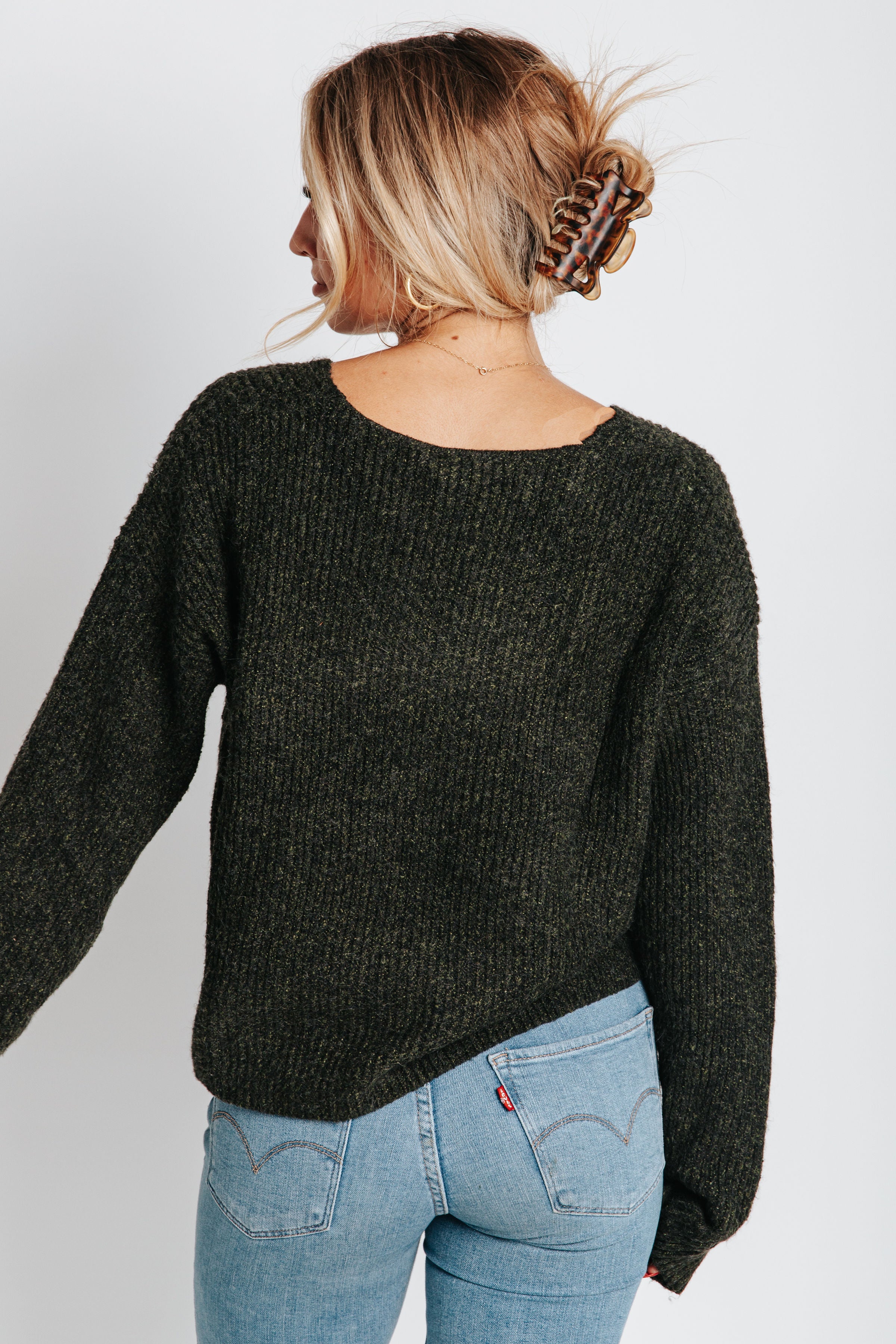 The Kolt V-Neck Sweater in Dark Olive