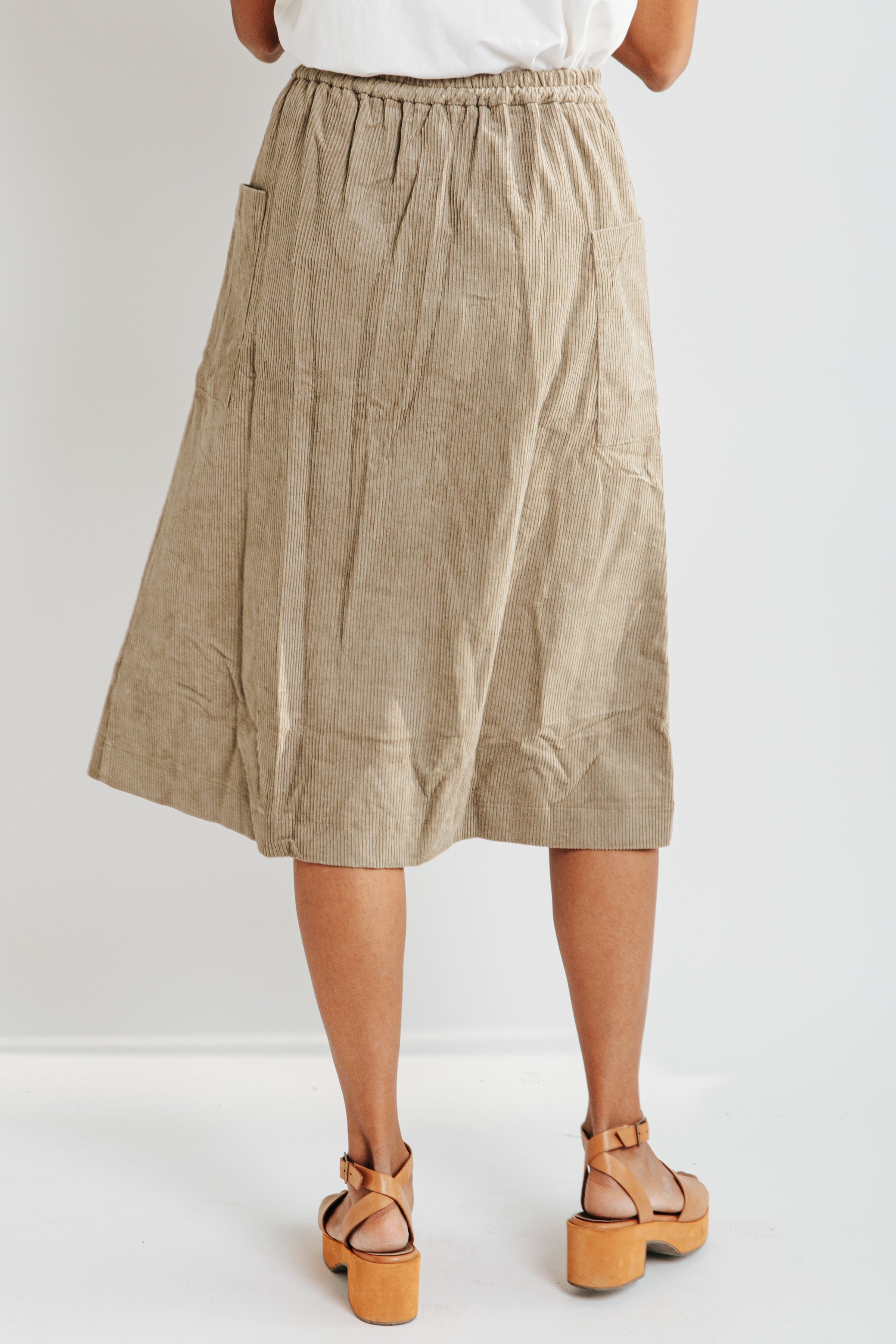 The Keller Midi Corduroy Skirt in Faded Olive