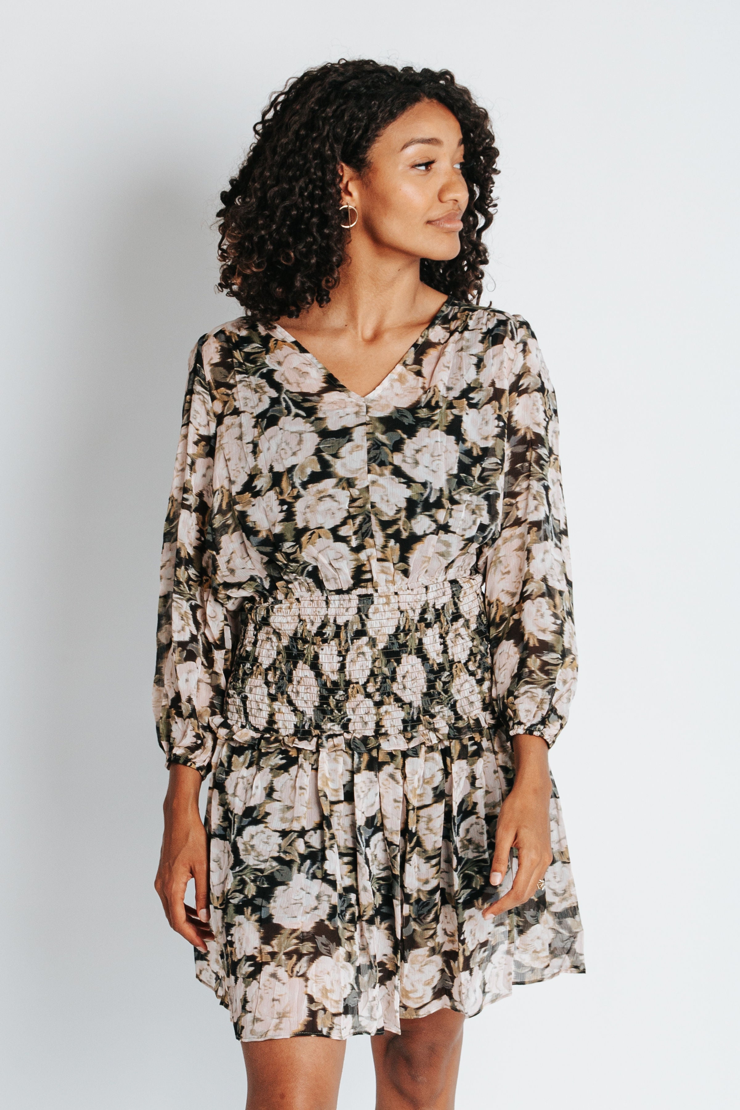 The Joel Floral Smocked Dress in Black