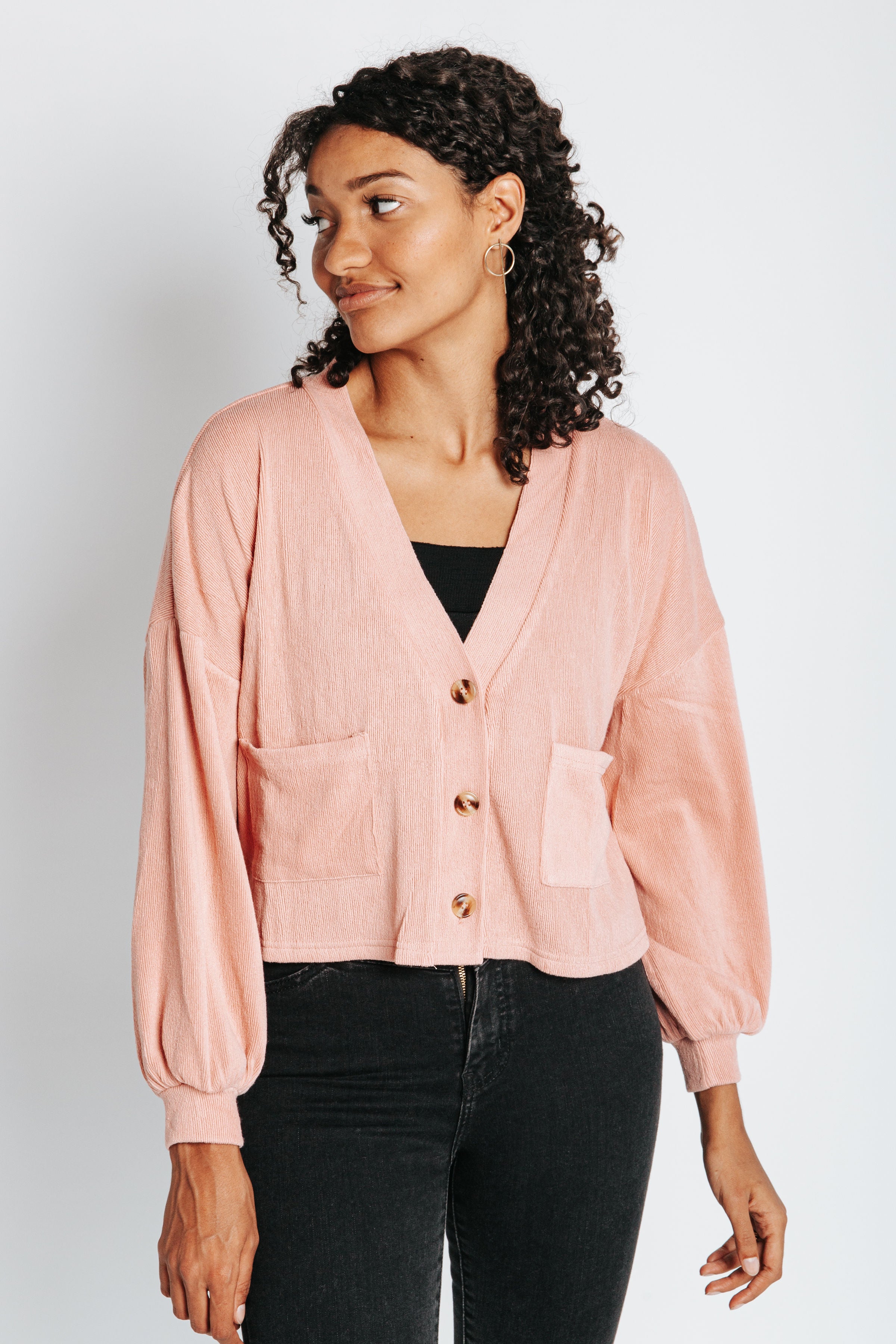 The Stringfellow Button Cardigan in Dusty Pink