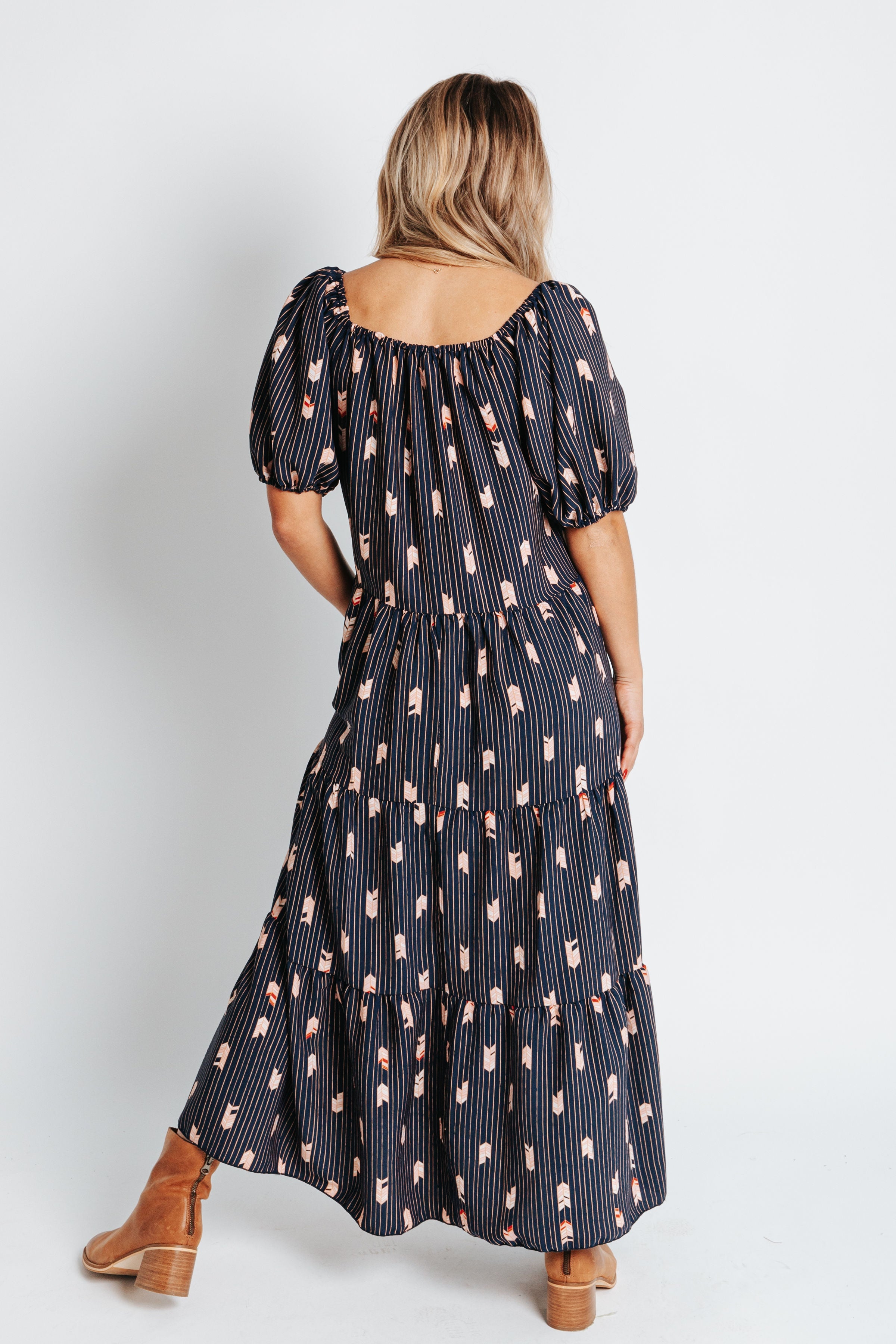 The Sherry Patterned Maxi Dress in Navy