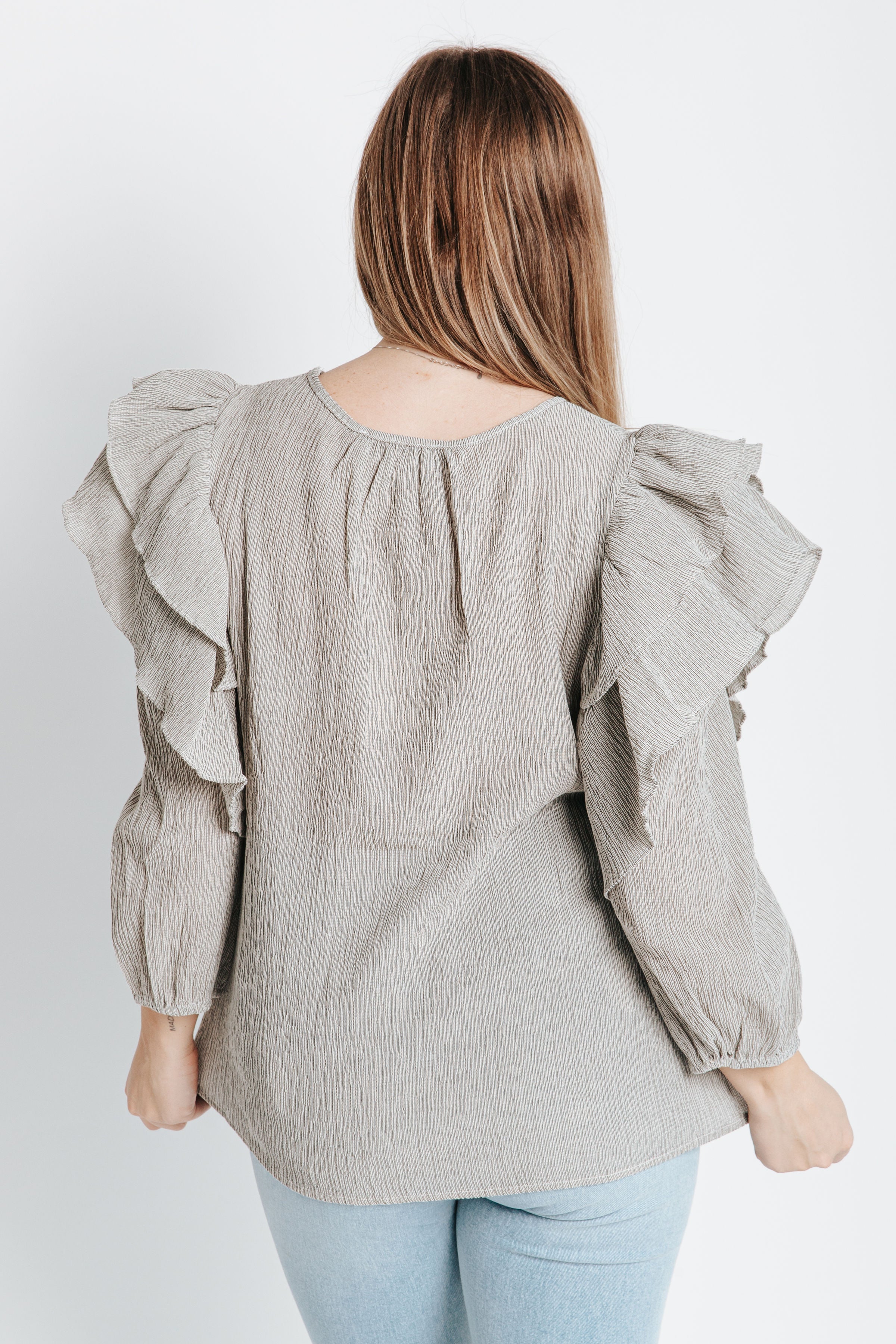 The Peters Ruffle Detail Blouse in Grey