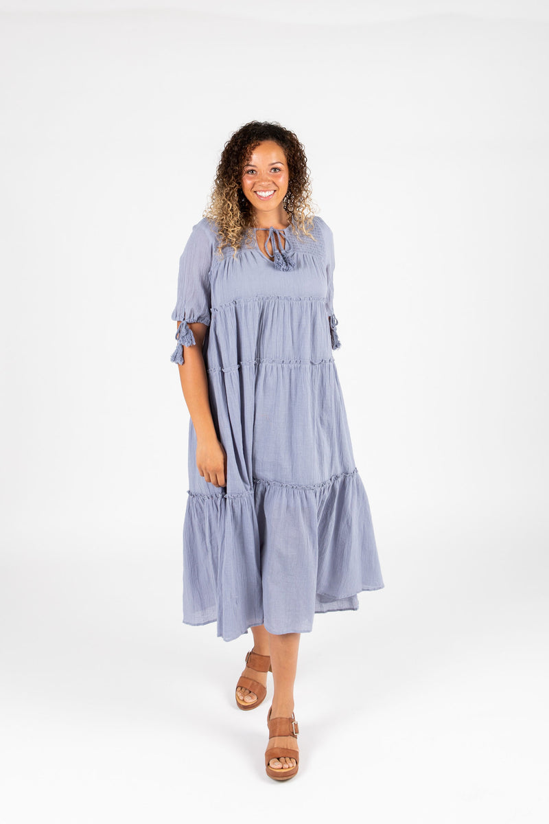 dusty blue maxi dress casual