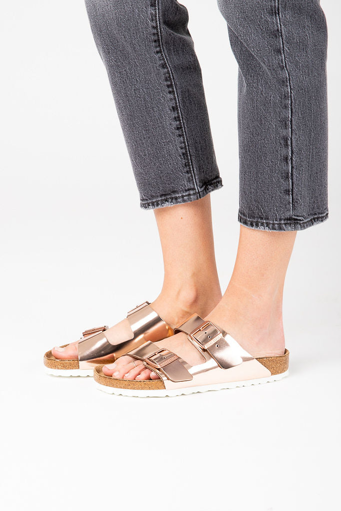 birkenstock arizona copper leather