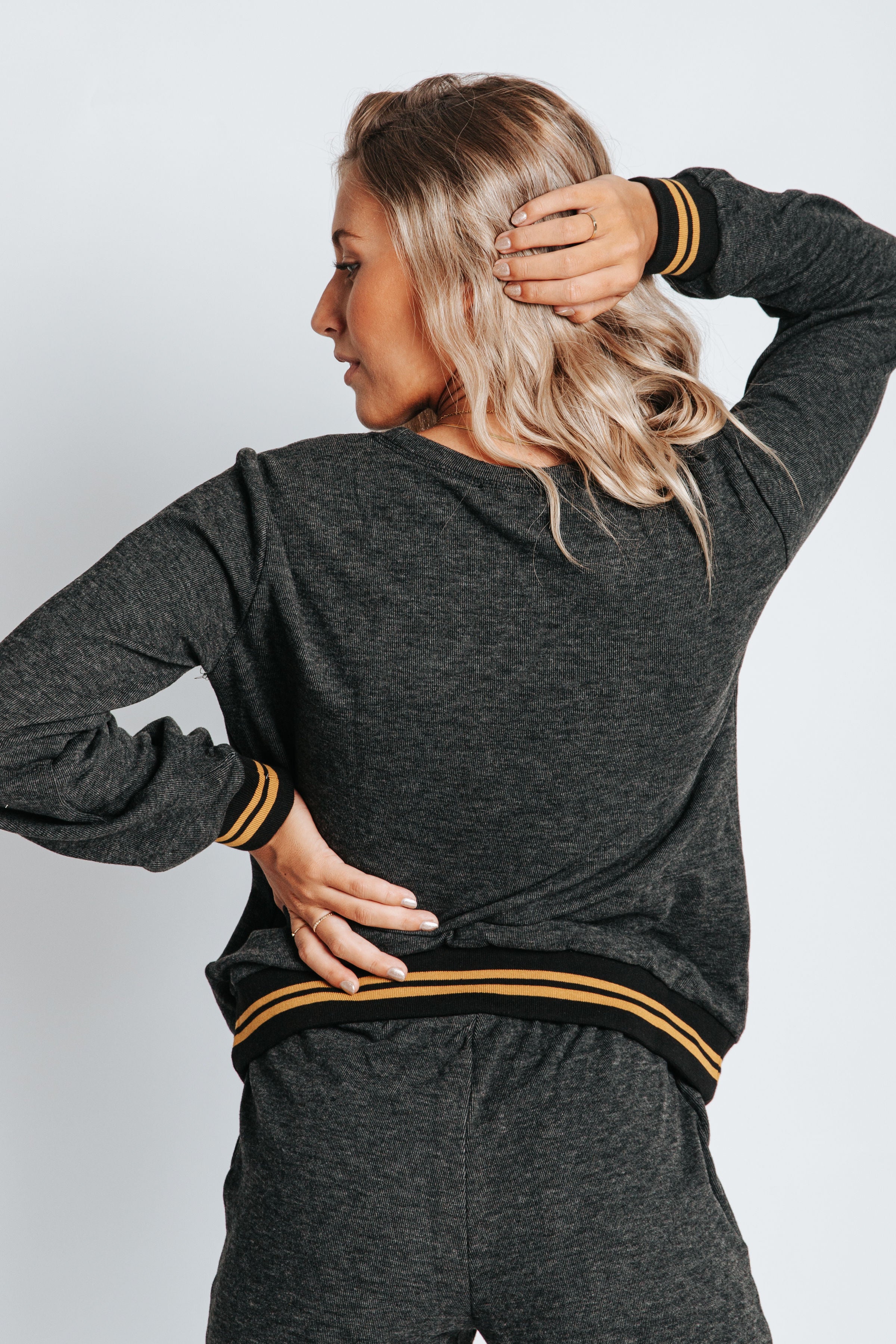 The Bert Striped Detail Pullover in Charcoal
