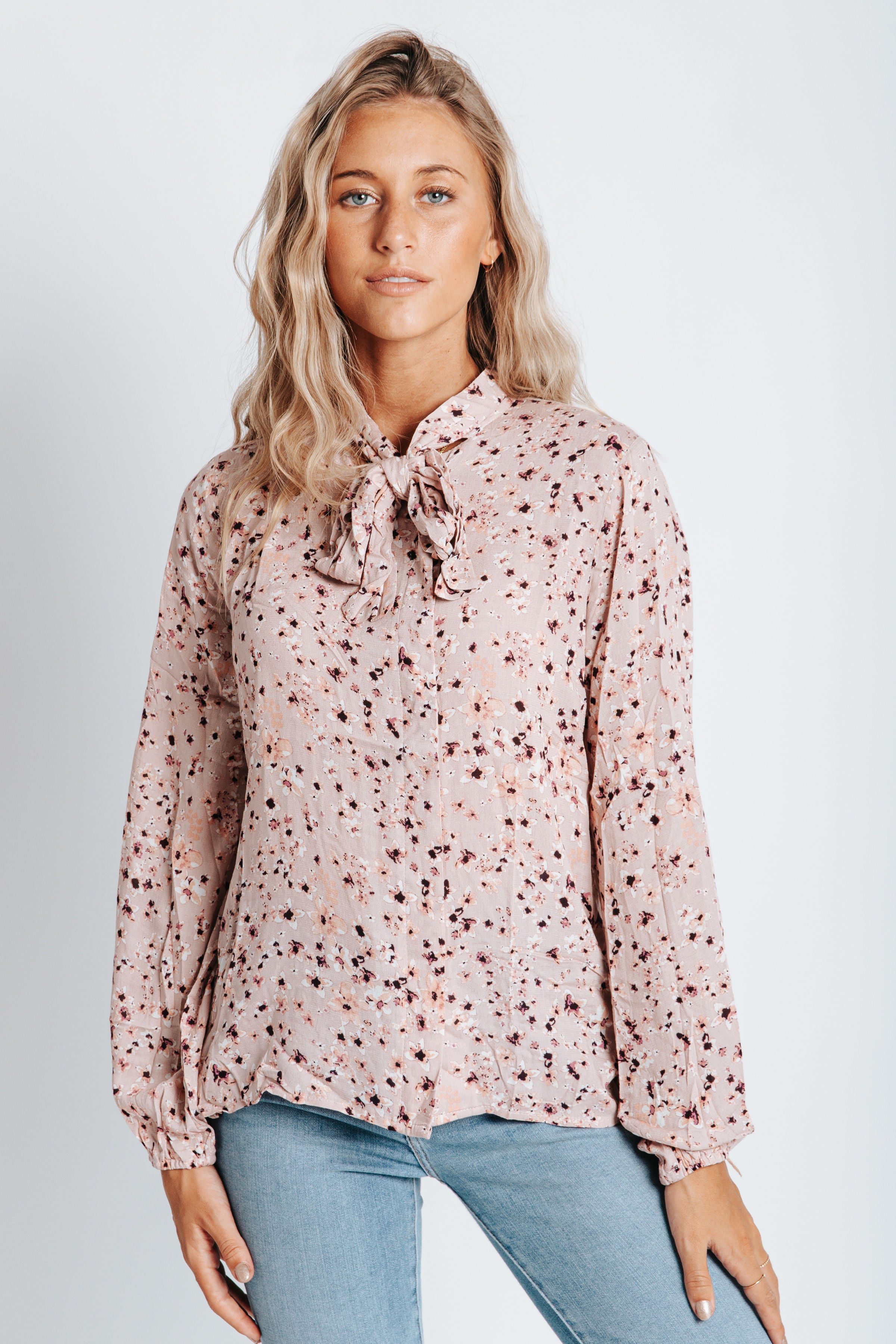 The Menzel Floral Tie Blouse in Rose