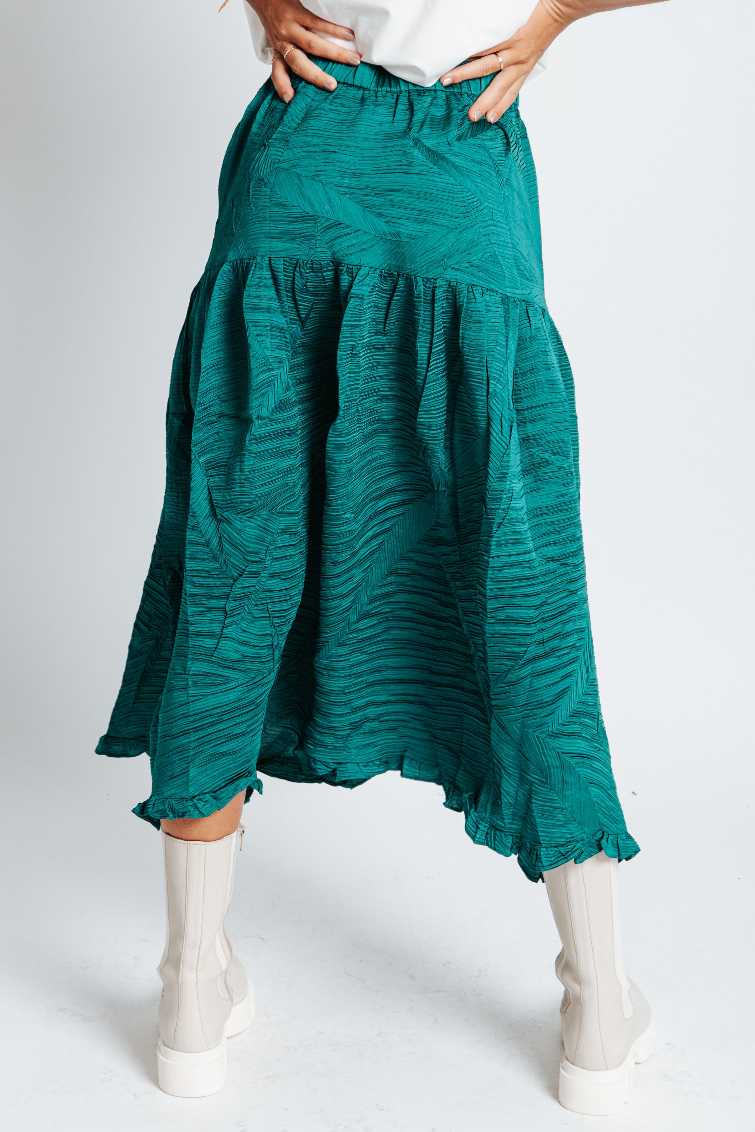 The Marnie Ruched Detail Skirt in Emerald Green