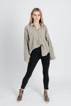 The Ben Corduroy Button Up Shirt in Olive, studio shoot; front view