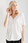 The Becki Casual Henley in Ivory, studio shoot; front view