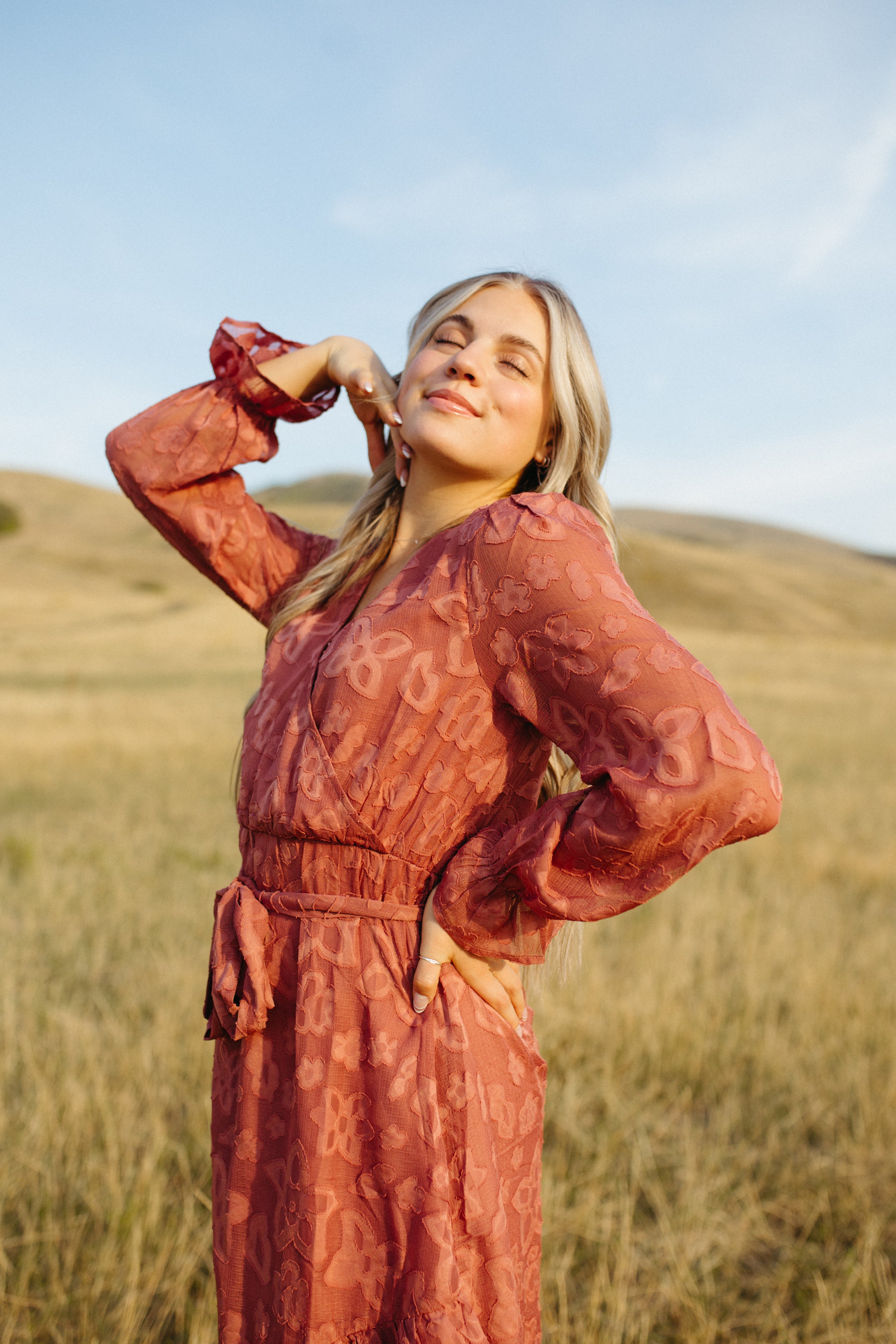 The Bronson Floral Texture Dress in Dusty Rose