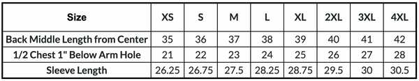 Cloak Size Chart