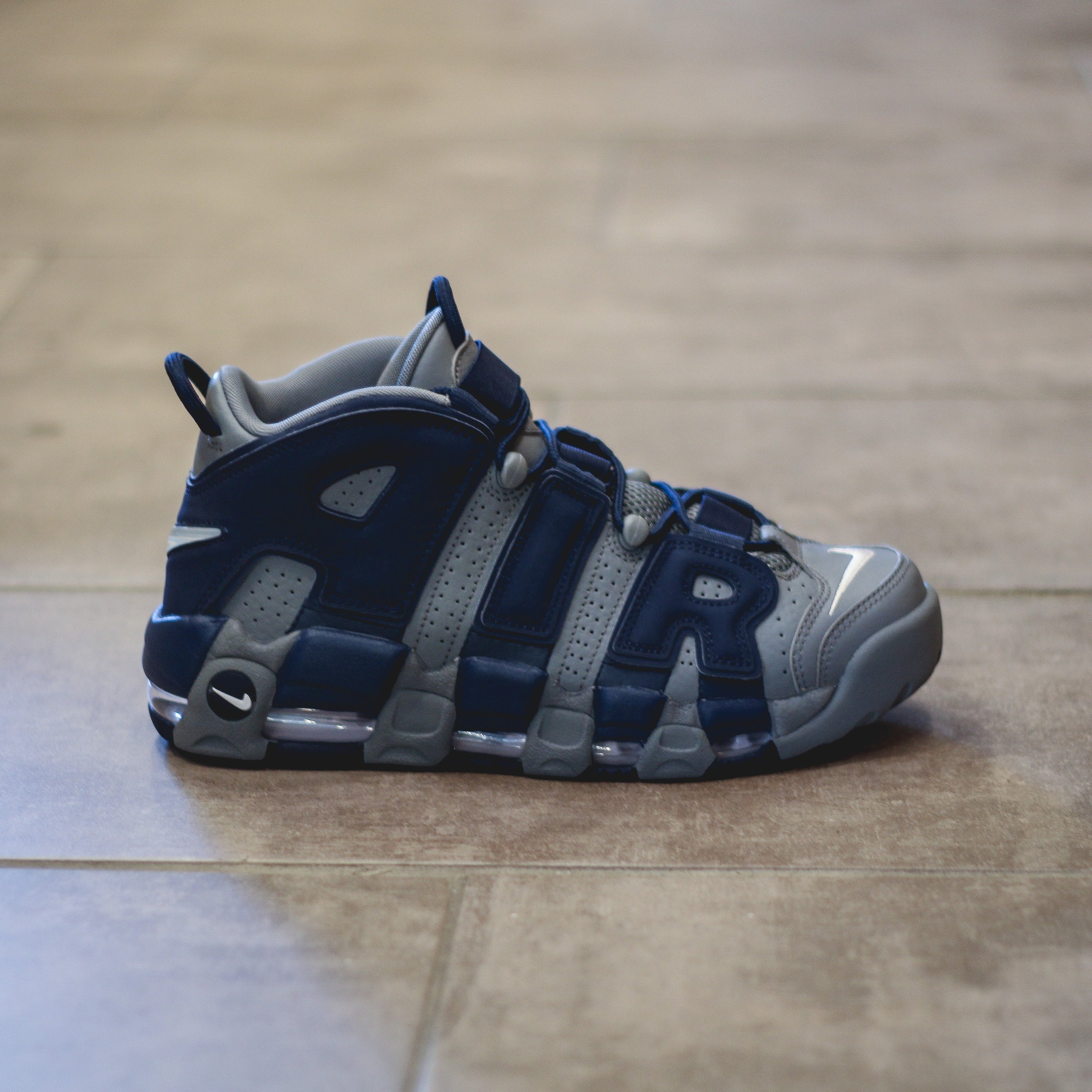 nike uptempo blue and grey