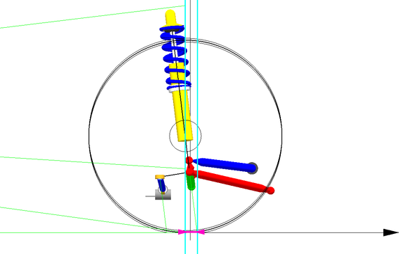 Figure 9. Mechanical trail with OEM spindle offset and high caster (Grip/Drift and OEM knuckle)