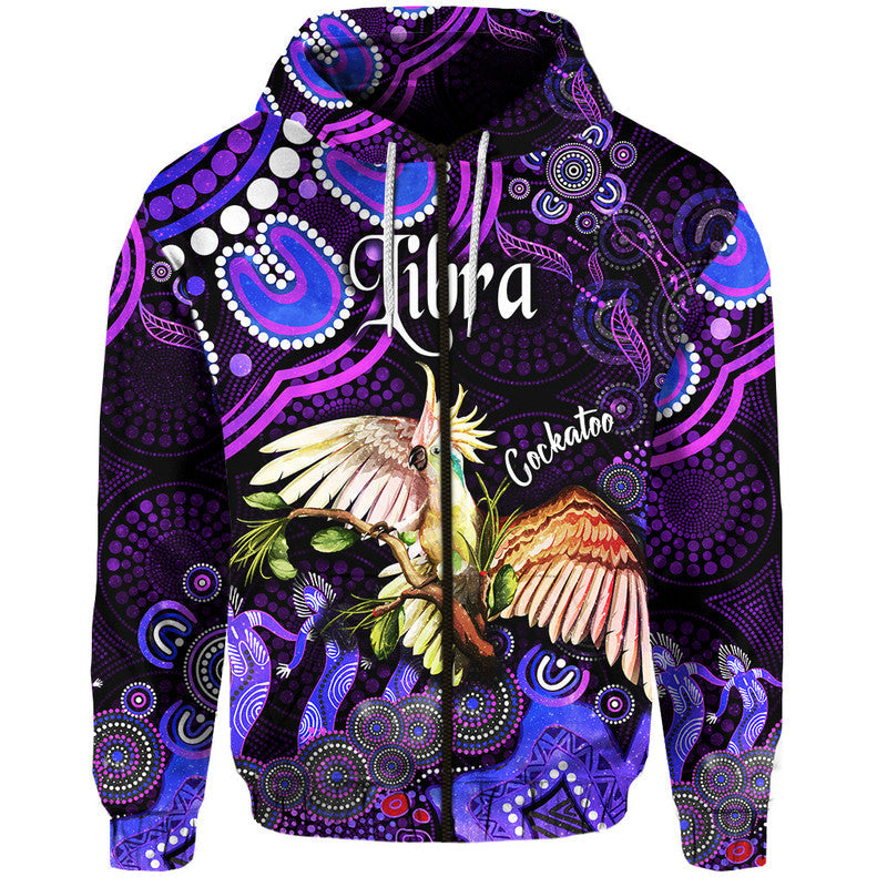 custom-personalised-australian-astrology-zip-up-and-pullover-hoodie-libra-cockatoo-glider-zodiac-aboriginal-vibes-purple