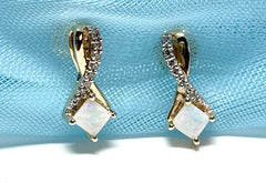 yellow gold opal and diamond stud earrings