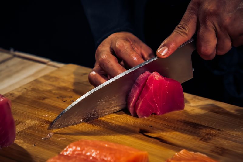 Santoku Knife cutting meat