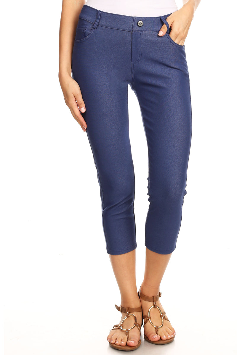 Women's Classic Solid Color Denim Capri Jeggings – ICONOFLASH