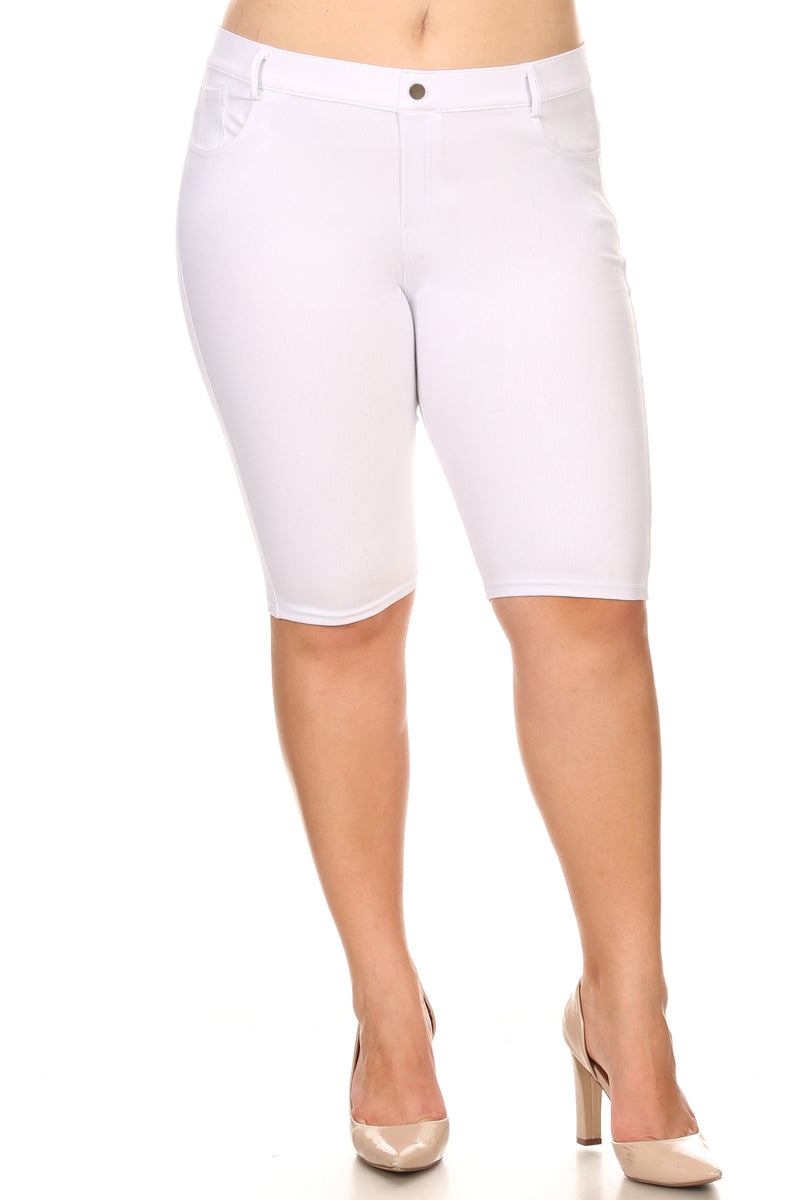 Plus Size Solid Colored Denim Style Bermuda Shorts – ICONOFLASH