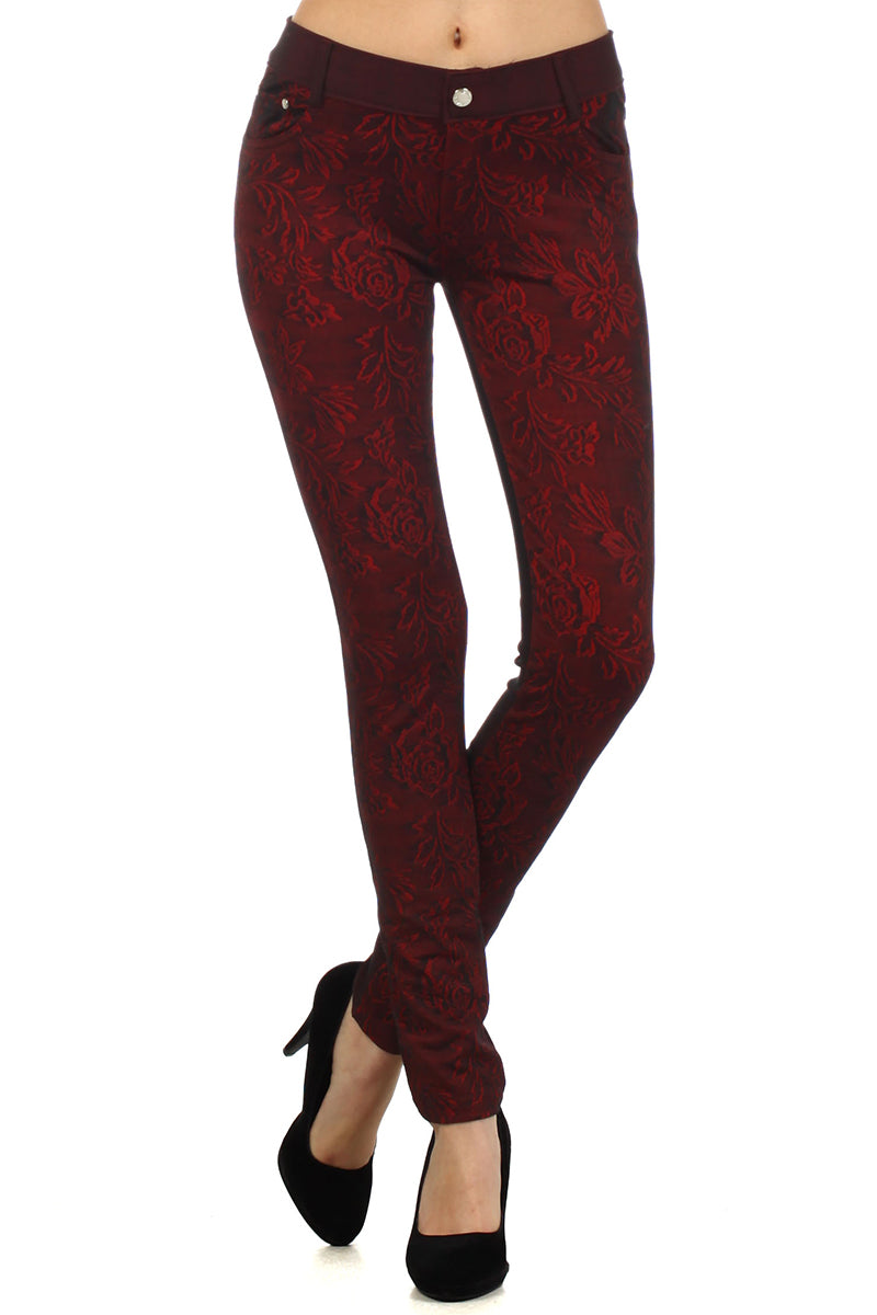 Floral Pattern 5-Pocket Jeggings katambra