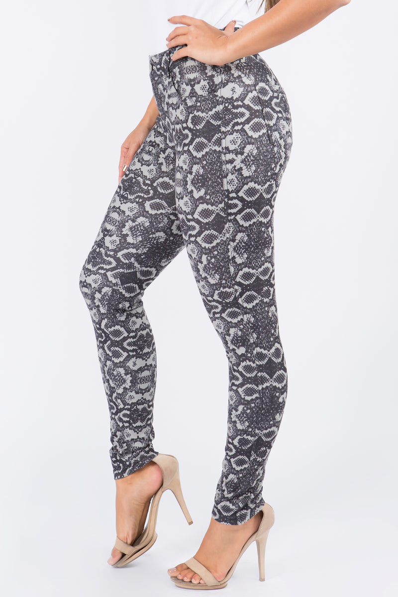 Snake Print 5-Pocket Jeggings with Belt Loops