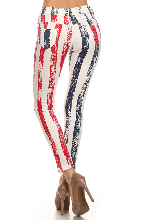 All Stripes American Flag Printed Jeggings katambra