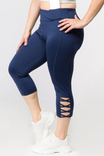 navy blue plus size yoga capri leggings