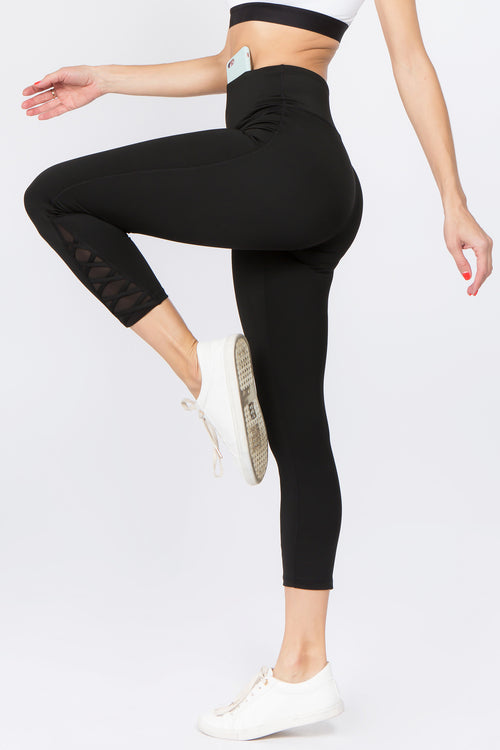 Black Lace Up Mesh Panel Gym Leggings