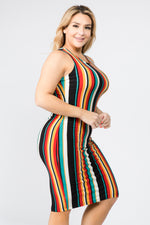 Plus Size Barcelona Multicolored Striped Bodycon Dress ICONO FLASH