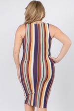 Plus Size Barcelona Multicolored Striped Bodycon Dress ICONO FLASH