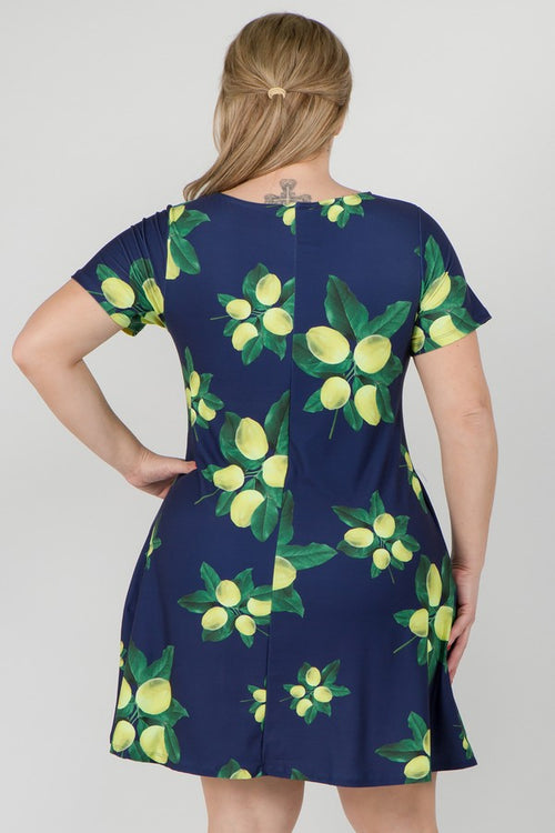 Lots of Lemon Print Dress with Pockets Plus