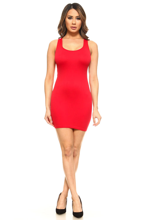Women's Plus Size Seamless Tank Slip Dress. • Sleeveless • Scoop