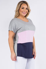 Plus Size Colorblock Multicolor Short Sleeve Top