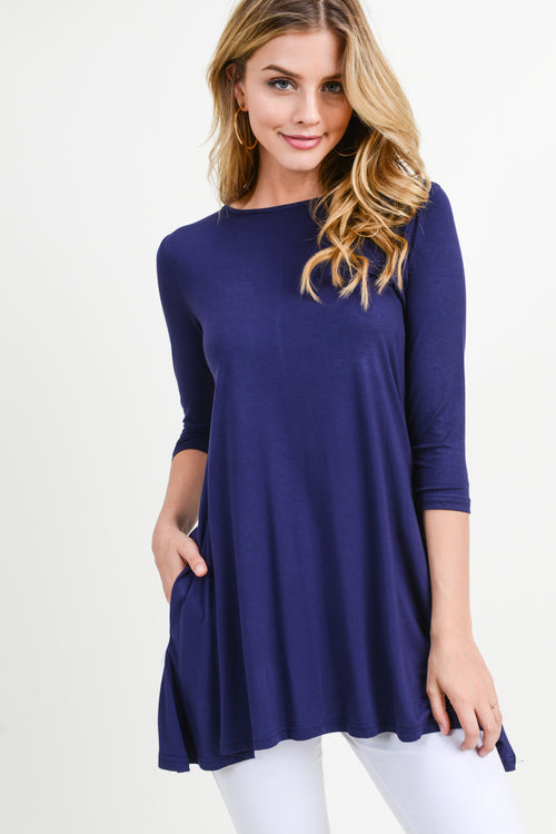 navy blue 3/4 sleeve tunic top