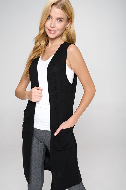 Plus Size Heather Knit Open Front Cardigan Vest – ICONOFLASH