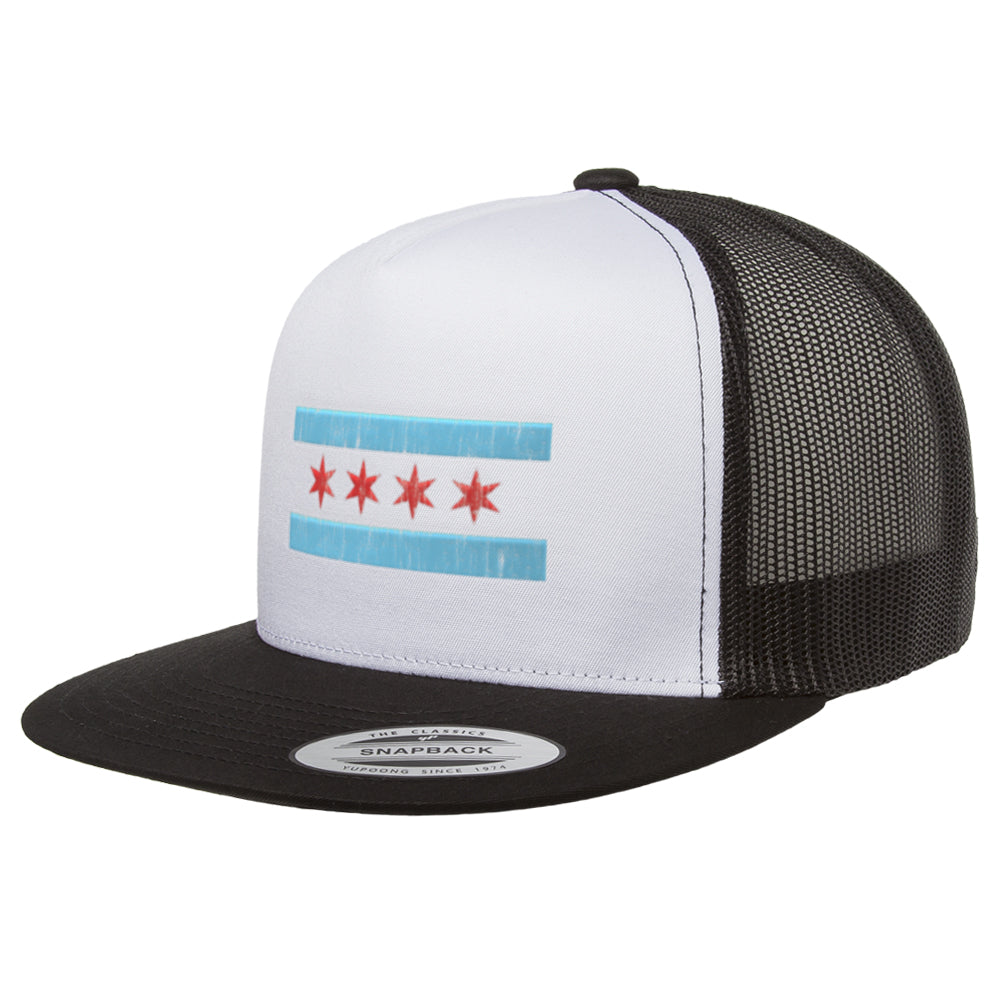 Chicago Flag Mesh Flag Hat Snapback with White Front Panel Trucker 6006W