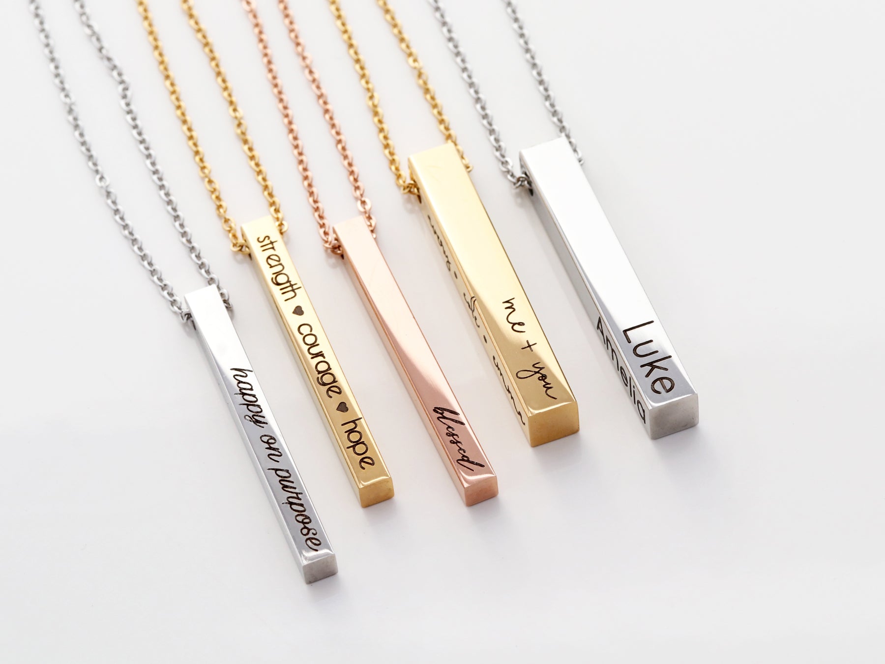 4 sided engraved bar necklace