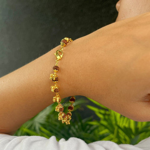 5 line gold plated rudraksha bracelet with lion face | soni fashion rajkot  | Mens gold bracelets, Rudraksha bracelet, Gold bangles for women