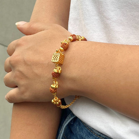 5 Line Rudraksha With Om Simbolo & Diamond Bracelet High Quality Gold –  stylefashionindia