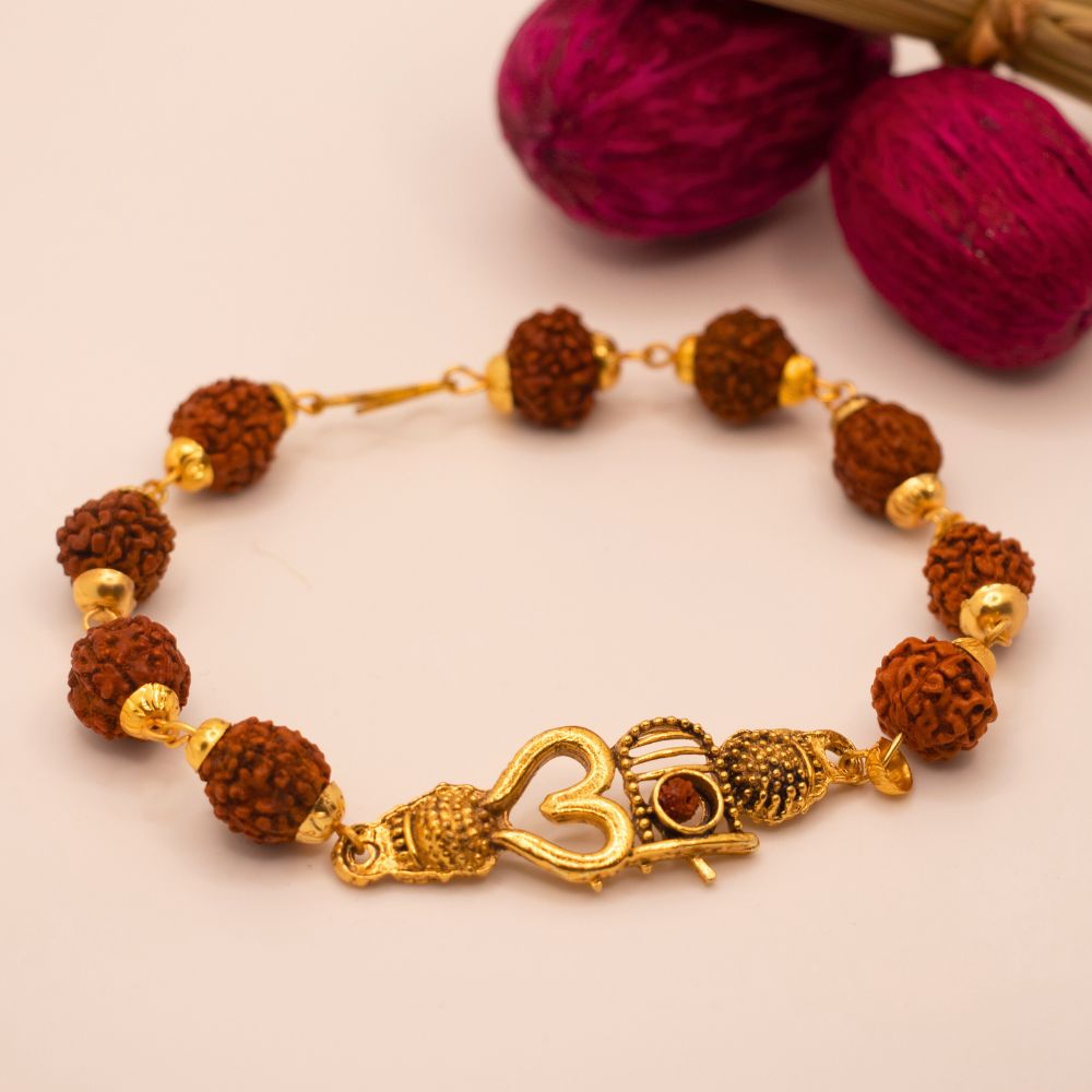 Om With Diamond Delicate Design Gold Plated Rudraksha Bracelet For Men -  Style C528, Rudraksh Bracelet, रुद्राक्ष ब्रेसलेट - Soni Fashion, Rajkot |  ID: 2851207566397
