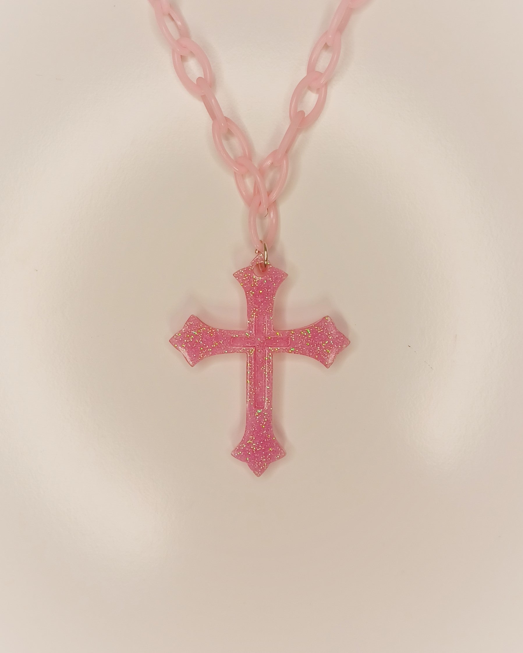 Neon Pink Glitter Cross Necklace – Attitude Accessorize