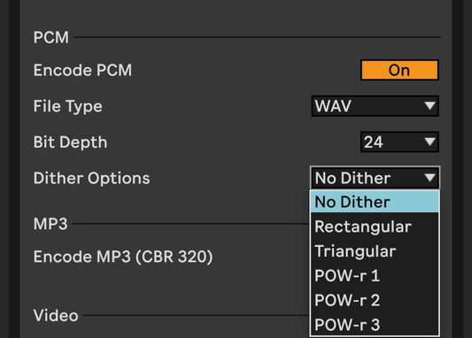 What are the dither options in Ableton Live