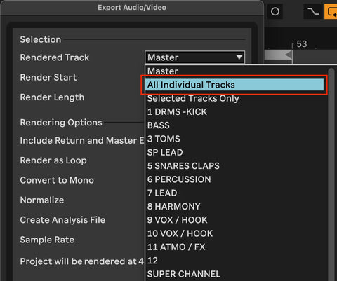 Ableton how to export individual tracks